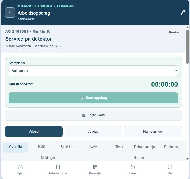 Arbeidsordre på nettbrett